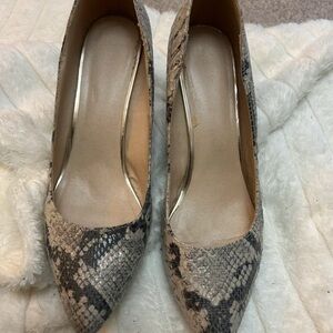 Oasis Beige and Black Snakeskin Heels